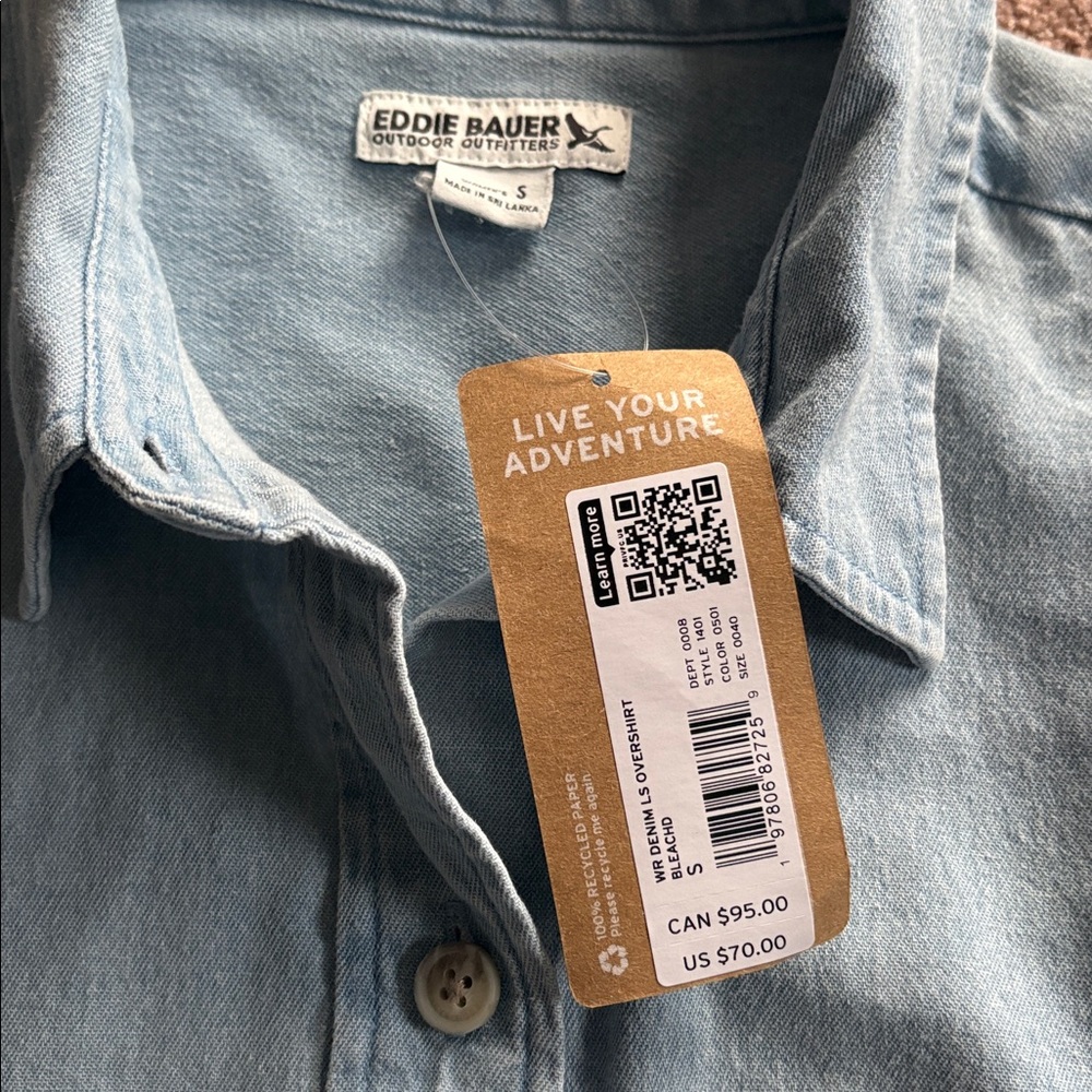 Eddie Bauer denim long sleeve button up shirt small NWT - Picture 3 of 3